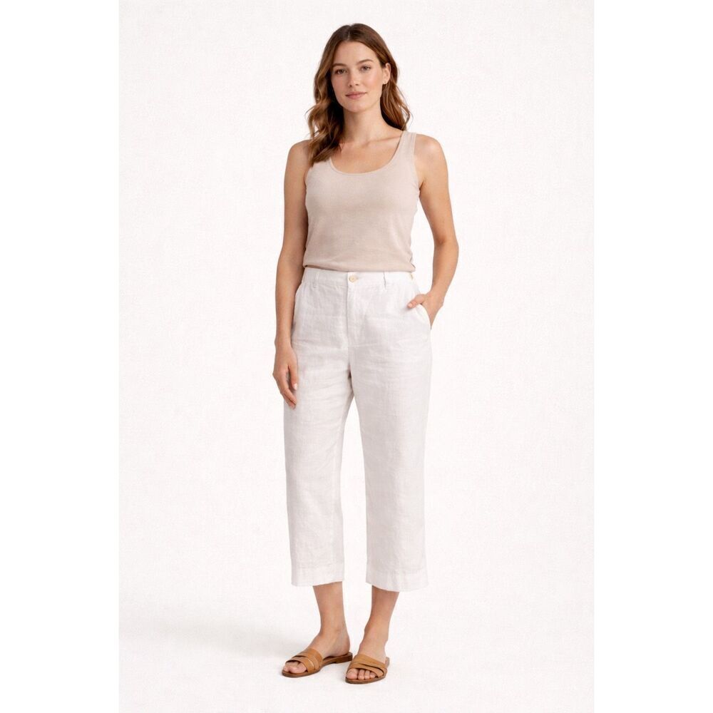 albots Linen Cropped Pants Womens 12 White Capri Summer Casual